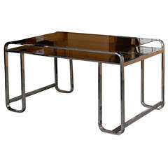 Midcentury Two-Tier Writing Table with Smoky Glass