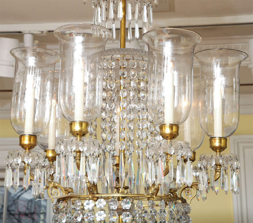 Faceted Regency Antique Ormolu and Cut Glass Chandelier, English, circa 1820 For Sale