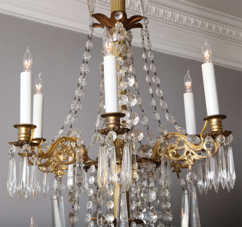 Antique Twelve-Light Cut Crystal and Ormolu Chandelier, Italian, circa 1840 For Sale 1