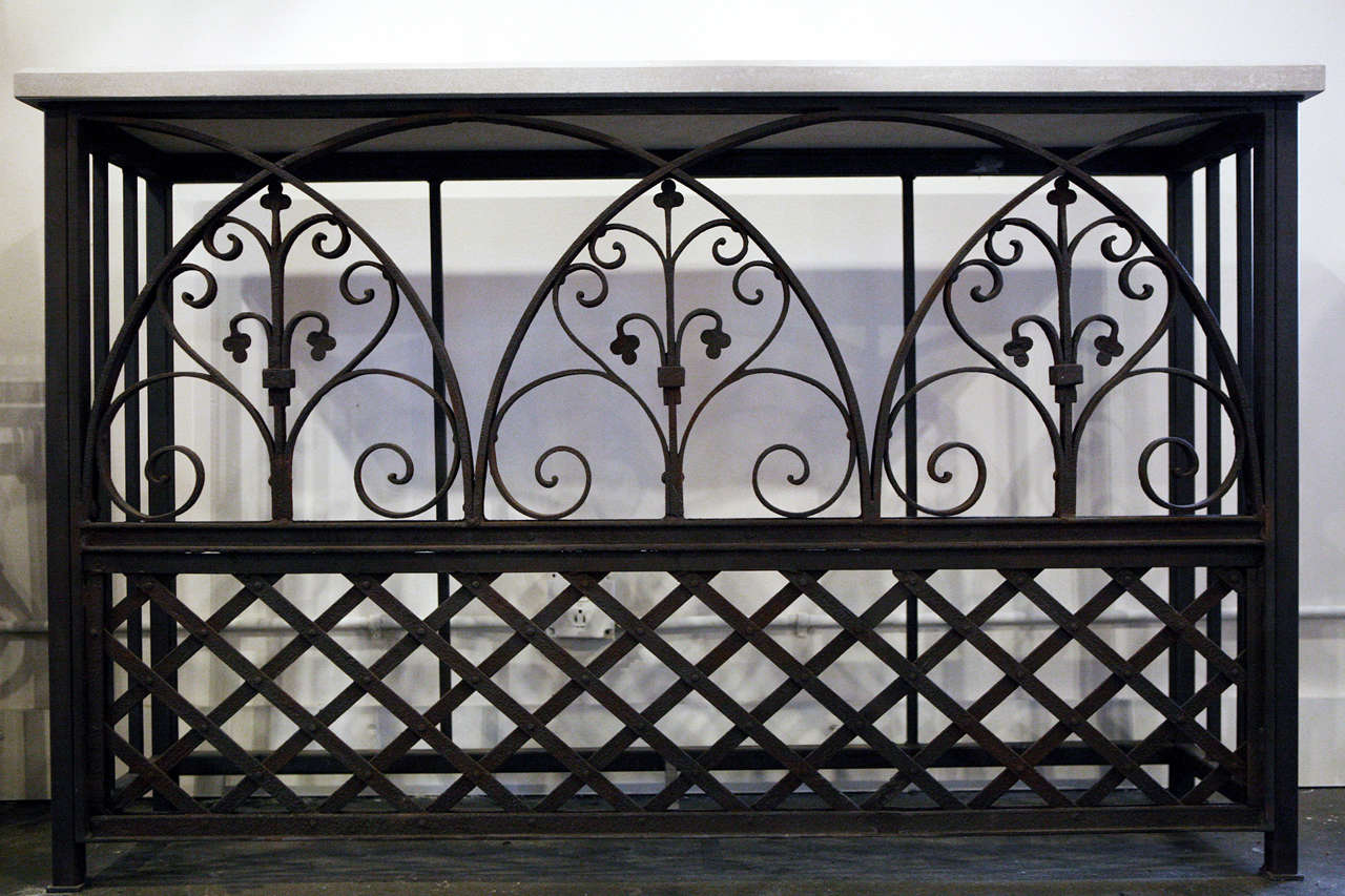 Iron Console with Limestone Top