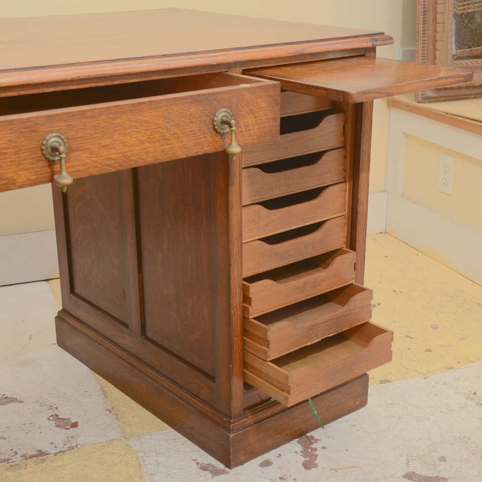 British English Drop Leaf Desk With Typing Slide& Tambour Covered Drawers