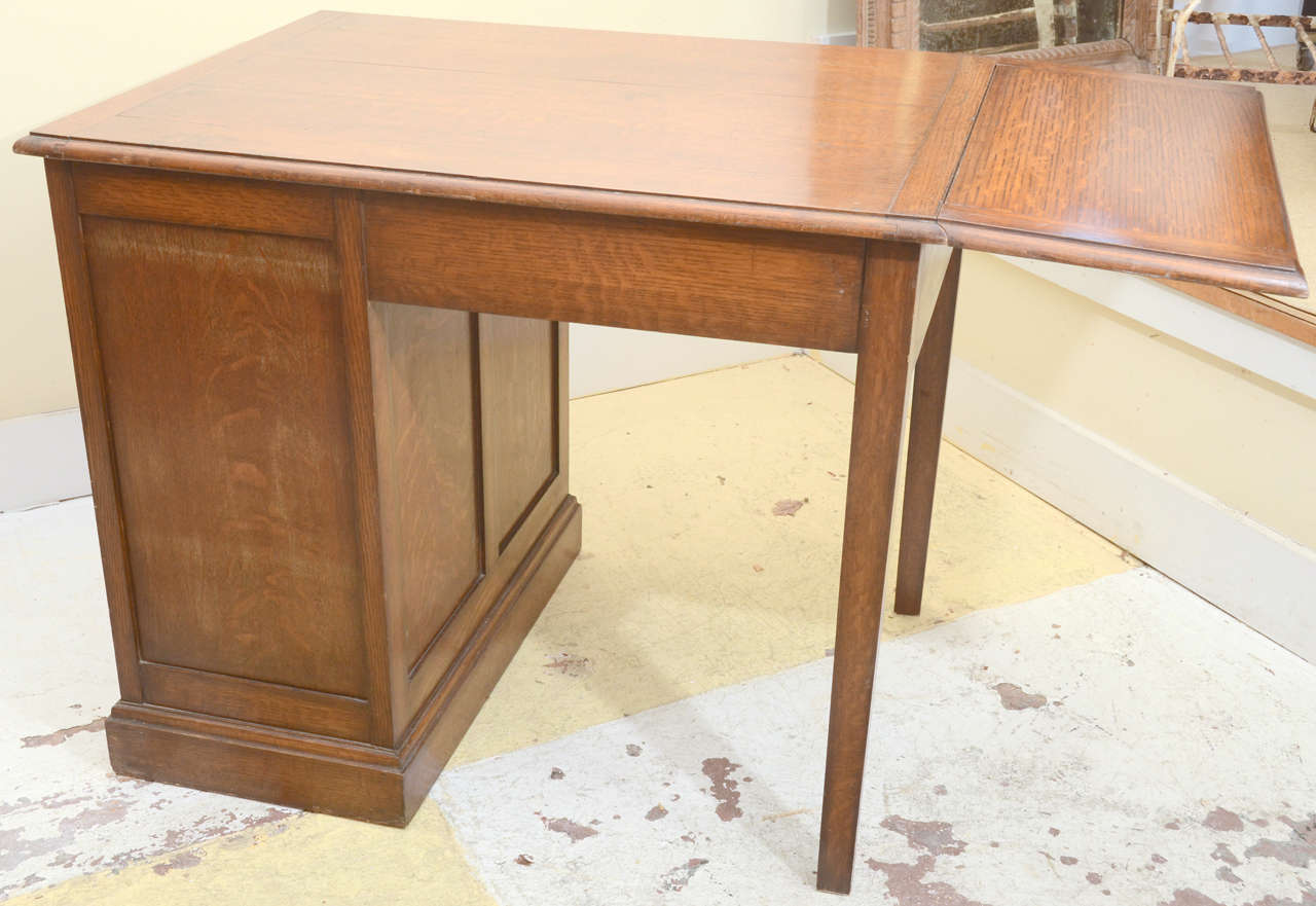 English Drop Leaf Desk With Typing Slide& Tambour Covered Drawers 1