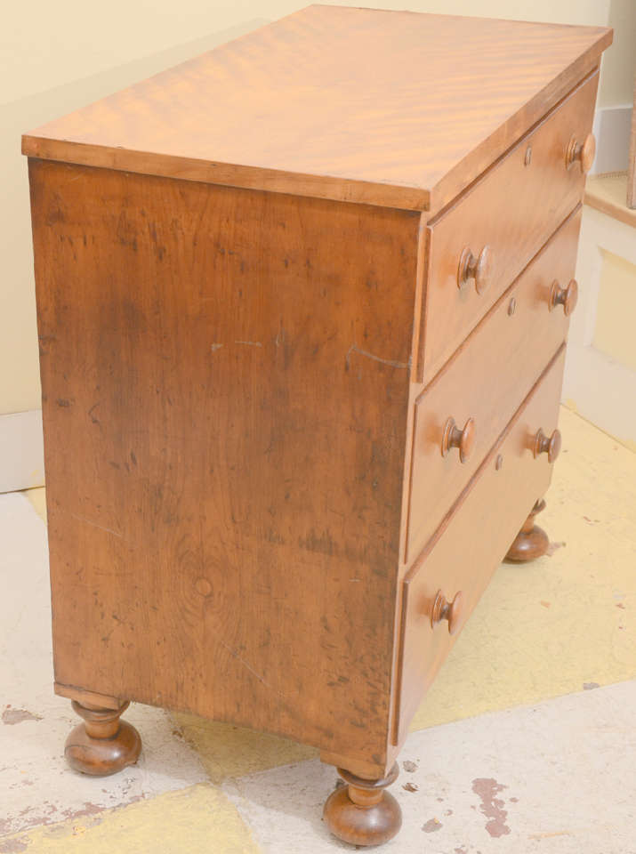 19th Century Eng. Early Victorian Satin Birch 3 Drawer Chest