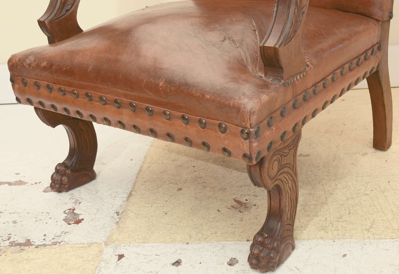 19th Century Dutch Embossed Dolphin Design Open Arm Wing Chair