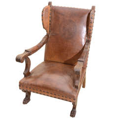 Dutch Embossed Dolphin Design Open Arm Wing Chair