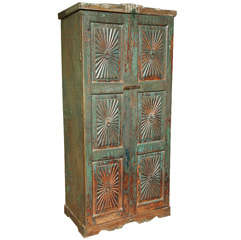 Deco Hand Carved Goan Cabinet with Vintage Paint