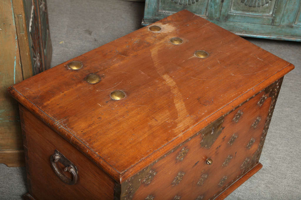 Javanese Large Dutch Colonial Style Late 19th Century Teak Trunk with Brass Décor