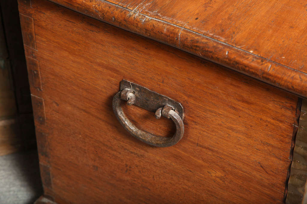 Large Dutch Colonial Style Late 19th Century Teak Trunk with Brass Décor 1