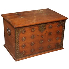 Large Dutch Colonial Style Late 19th Century Teak Trunk with Brass Décor