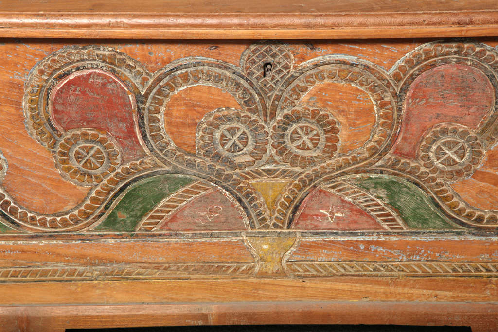 Javanese Hand-Carved and Painted Dutch Colonial Style Wedding Trunk with Painted Motifs