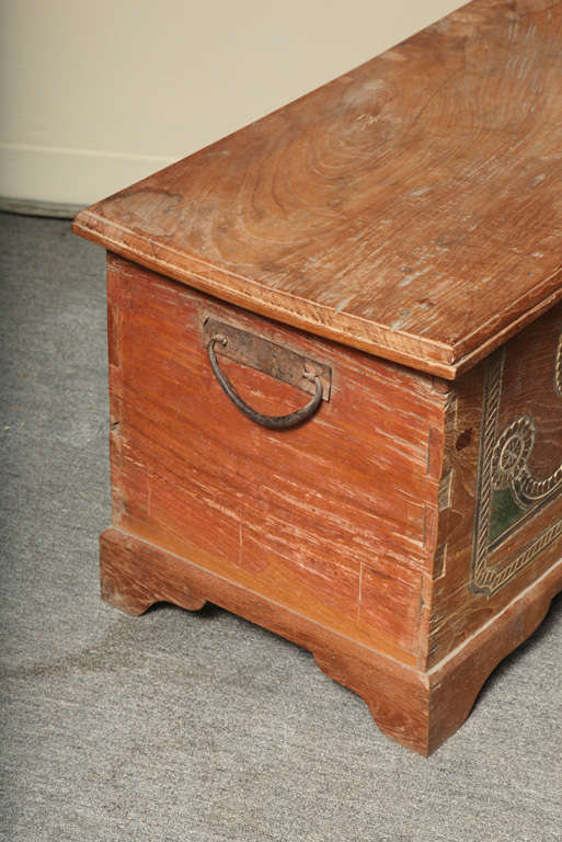 Hand-Carved and Painted Dutch Colonial Style Wedding Trunk with Painted Motifs 1