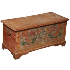 Antique Hand-Carved and Painted Dutch Colonial Style Wedding Trunk with Painted Motifs