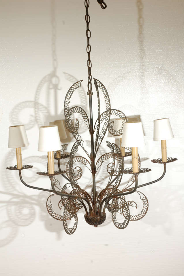 Vintage Iron Scrolling Wirework Chandelier