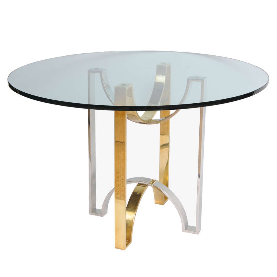 Solid brass and steel ribbon design foyer table for sale at 1stdibs