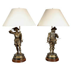 Pr Antique Cavalier Table Lamps