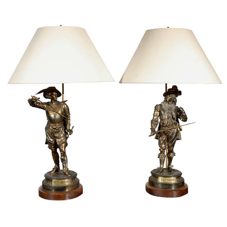 Pr Antique Cavalier Table Lamps For Sale