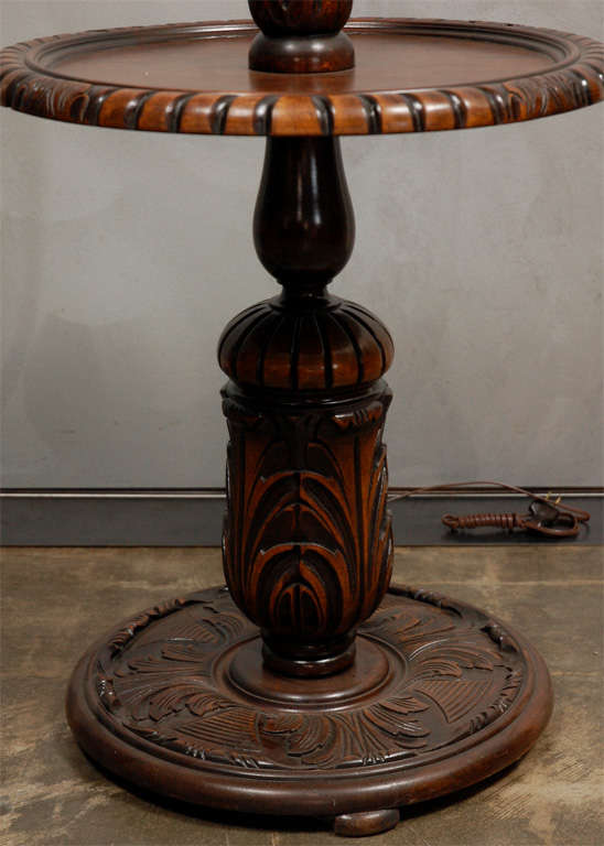 Antique Carved Oak Floor Lamp In Excellent Condition In Culver City, CA