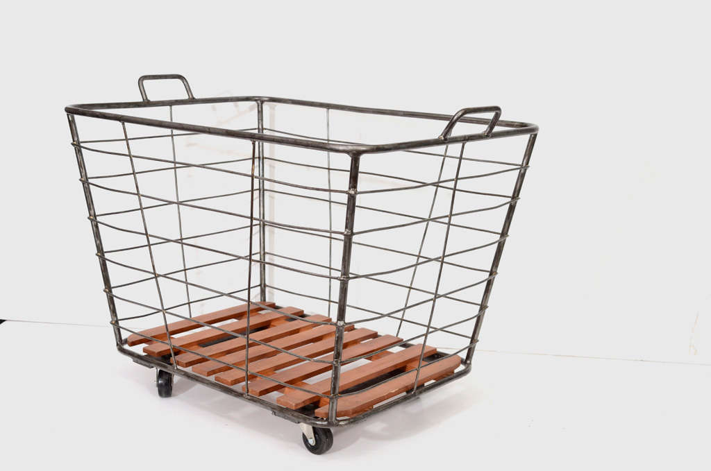 French Metal Baguette Cart on castors with a wooden base