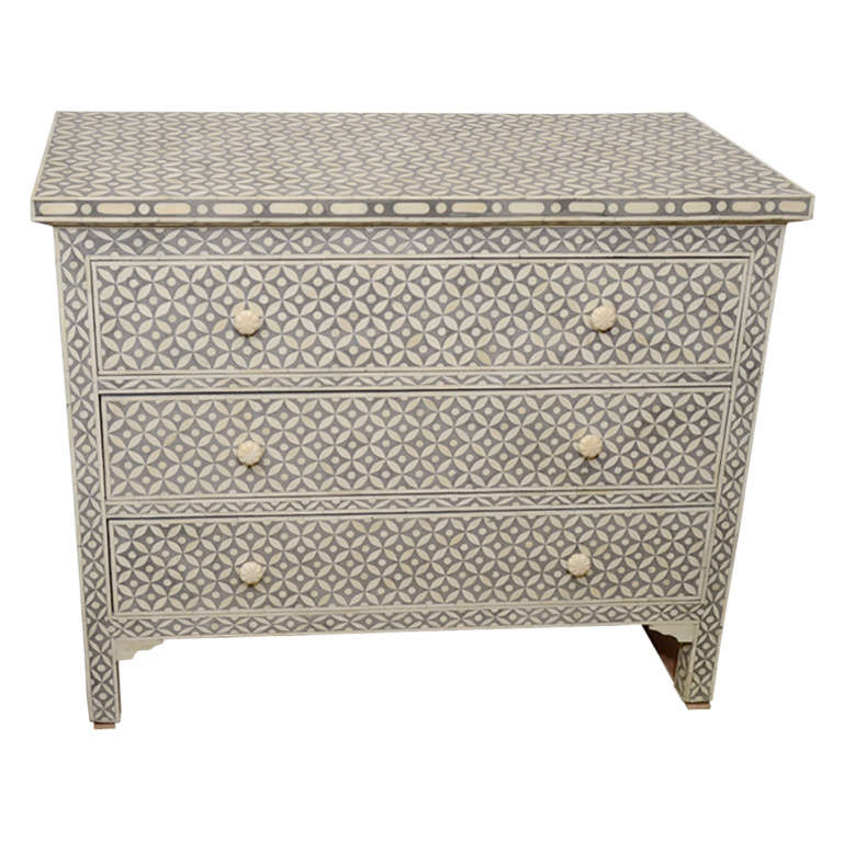 Indian Grey and White Inlaid Bone Bureau