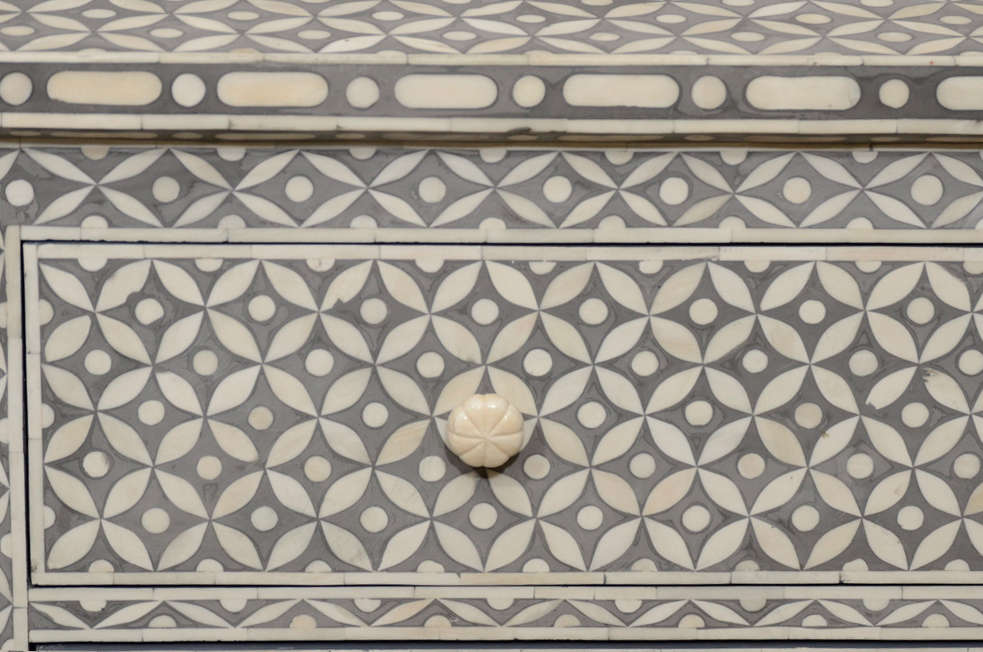 20th Century Indian Grey and White Inlaid Bone Bureau