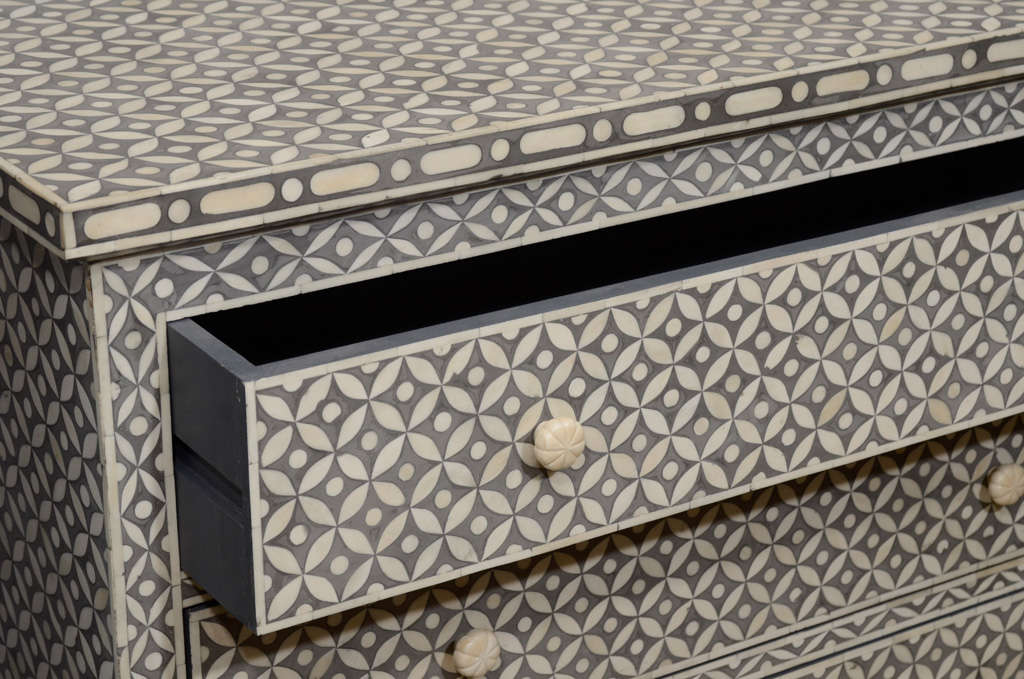 Indian Grey and White Inlaid Bone Bureau 4