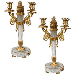 Pair of Rock Crystal and Bronze Candelabra