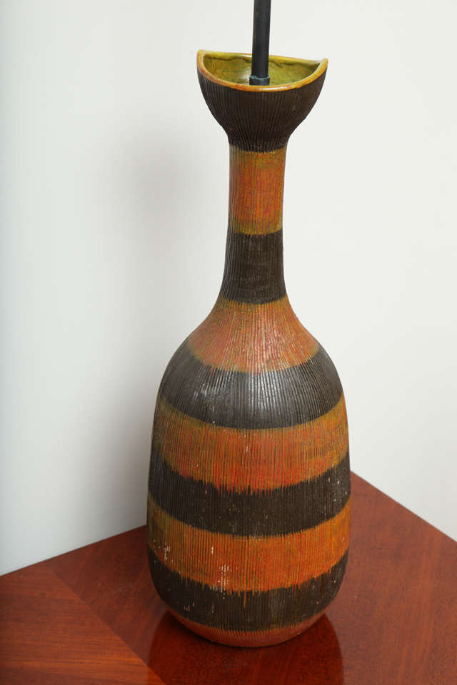 Italian Raymor Striped Ceramic Table Lamp & Vase