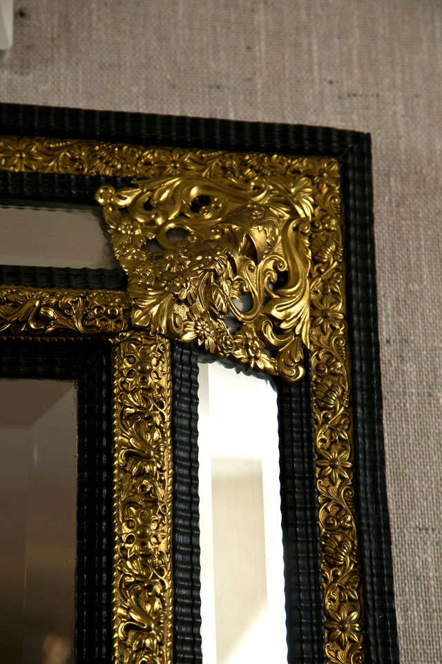 Rococo Revival Venetian Gilded Brass Cushion Mirror