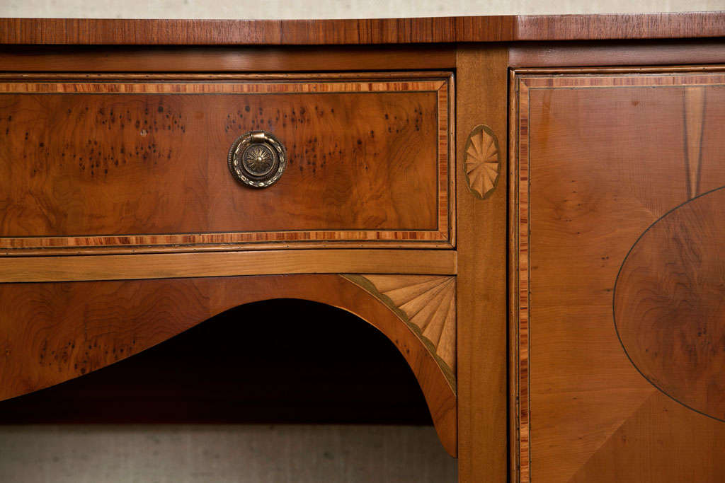 Sheraton English Yew Wood Serpentine Sideboard For Sale