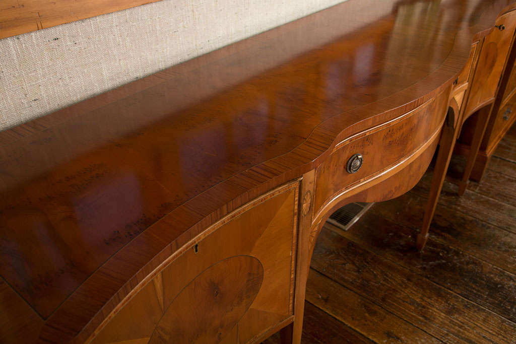 Inlay English Yew Wood Serpentine Sideboard For Sale