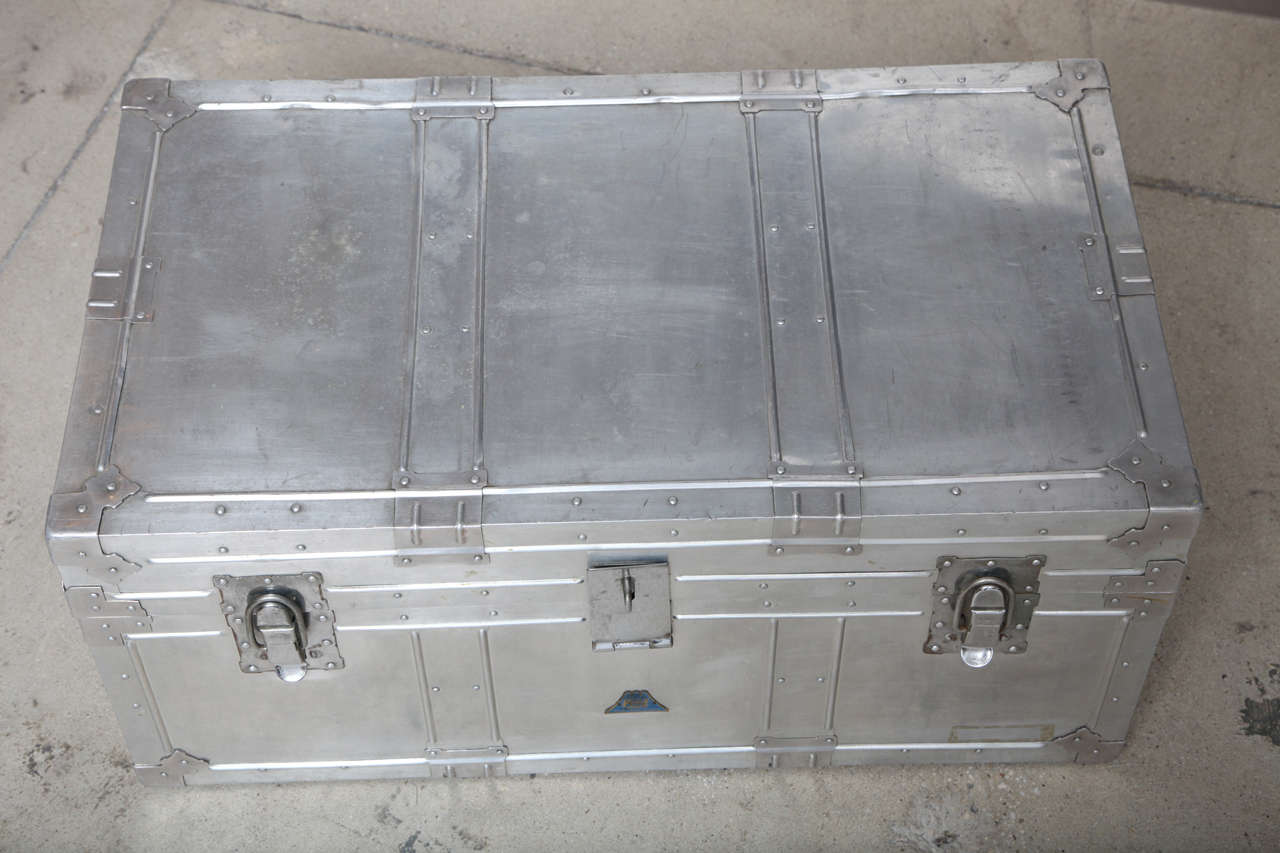 Mid-20th Century Vintage Aluminum Trunk For Sale