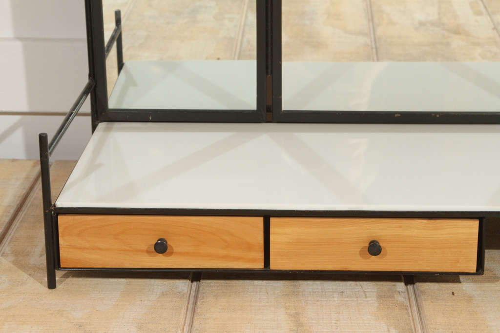 American Paul McCobb for Bryce Metals Vanity with vitrolite shelf, and 3 way mirror