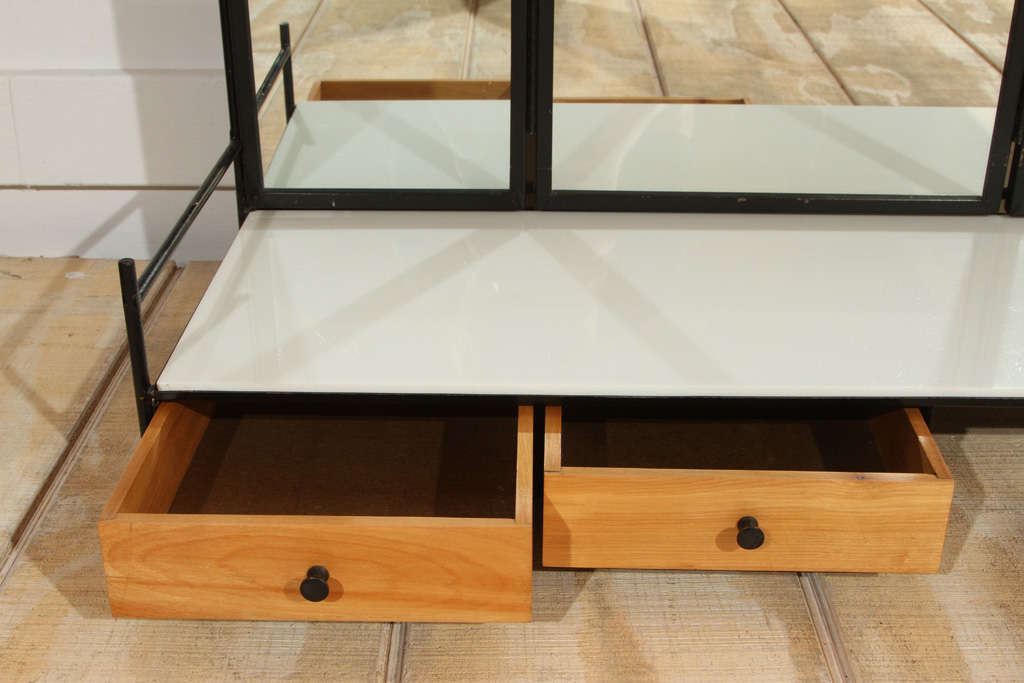 Iron Paul McCobb for Bryce Metals Vanity with vitrolite shelf, and 3 way mirror