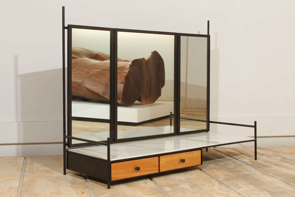 Paul McCobb for Bryce Metals Vanity with vitrolite shelf, and 3 way mirror 1