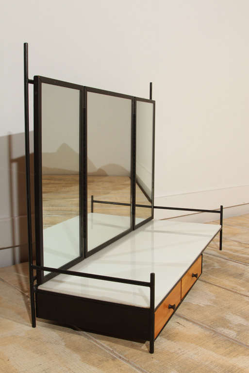 Paul McCobb for Bryce Metals Vanity with vitrolite shelf, and 3 way mirror 2