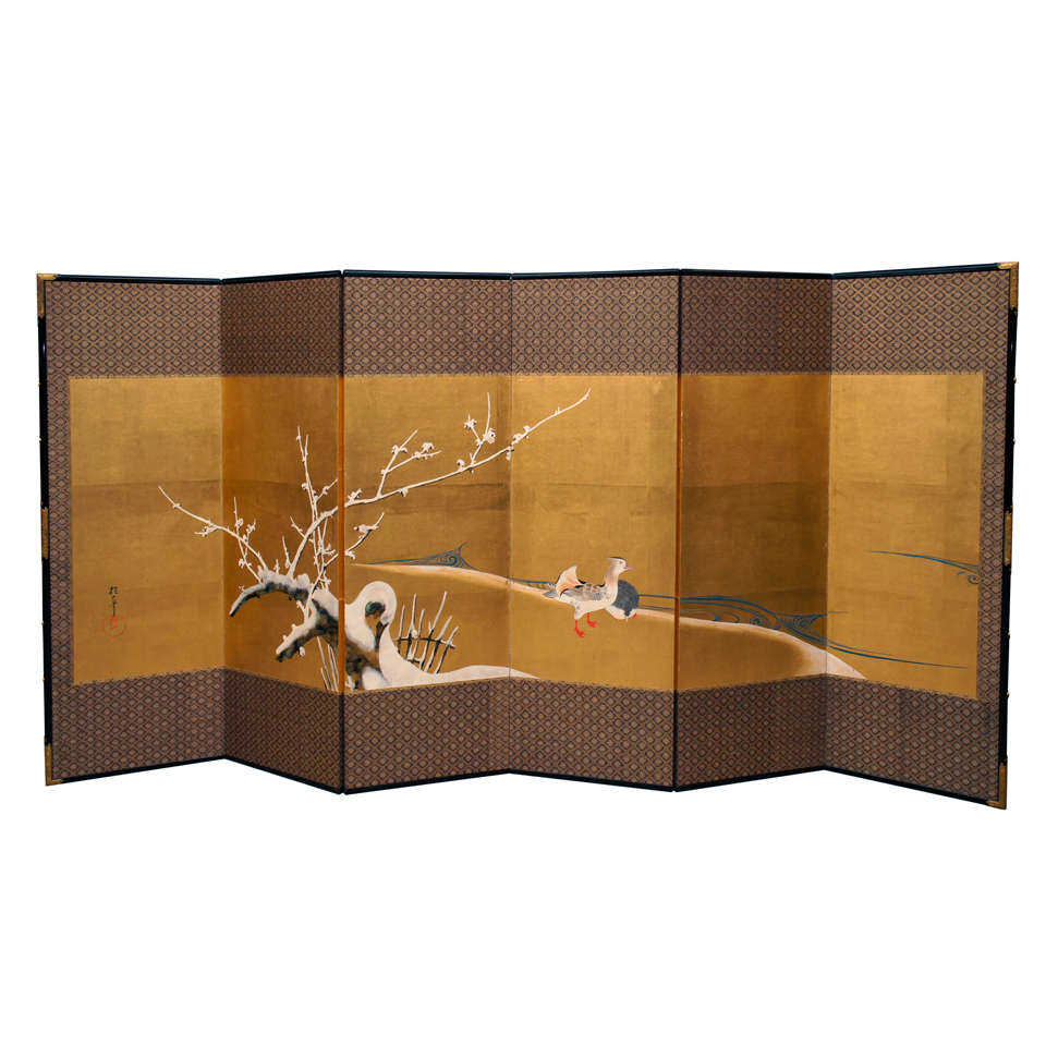 Japanese Hand Painted Folding Screen