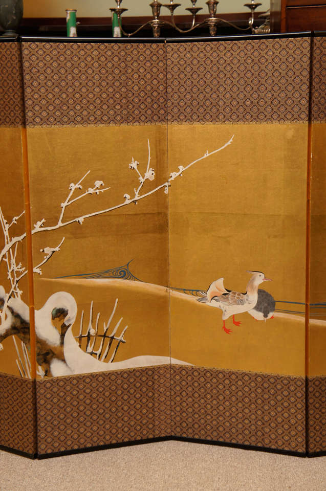 Japanese Hand Painted Folding Screen In Good Condition In Hudson, NY