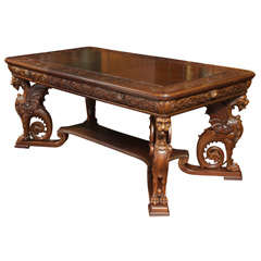 Large Griffin Mahogany Library Table in Manner of RJ Horner