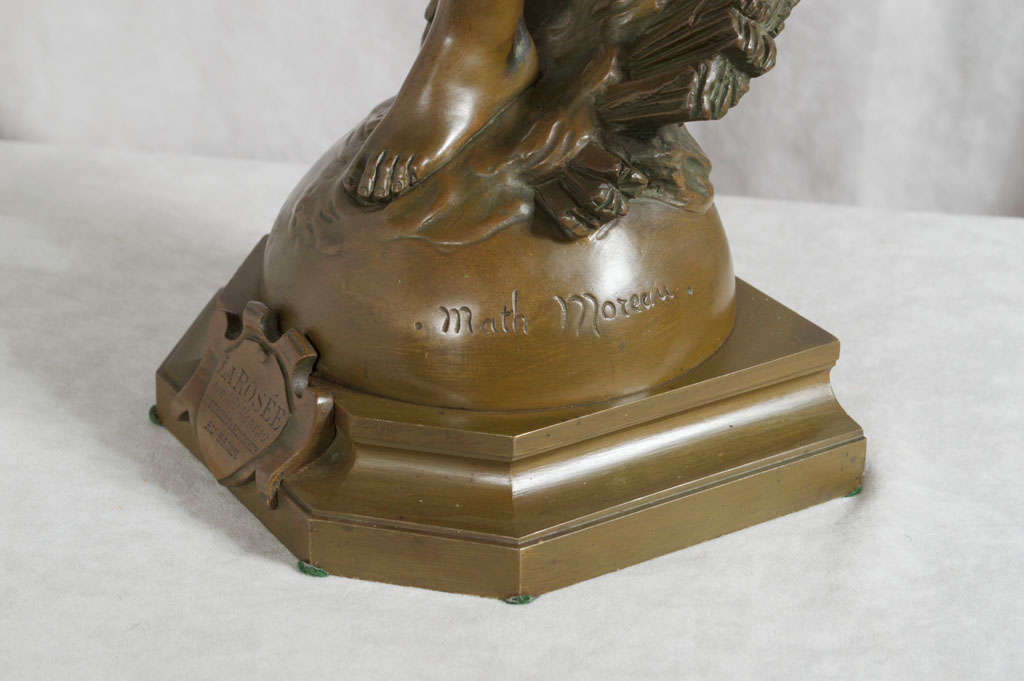 19th Century Signed Art Nouveau Bronze Figure of Young Girl 