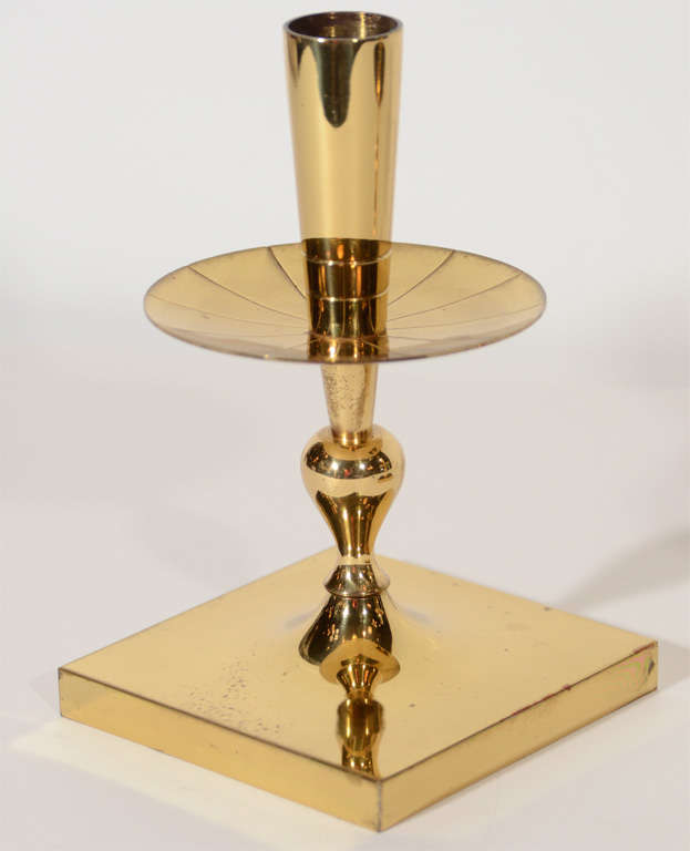 20th Century Pair of Tommi Parzinger Modernist Candleholders in Solid Brass