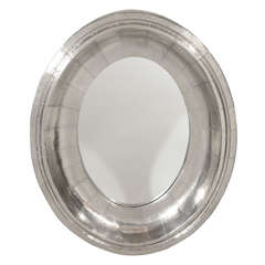 Hand Crafted European Silver Mirror with Deep Shadowbox Oval Frame