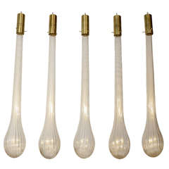 Set of Five Exceptional Murano Glass Drop Pendants Lights