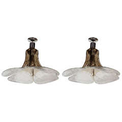 Pair of Smoked Murano Glass Chandeliers Designed by Carlo Nason for Mazzega