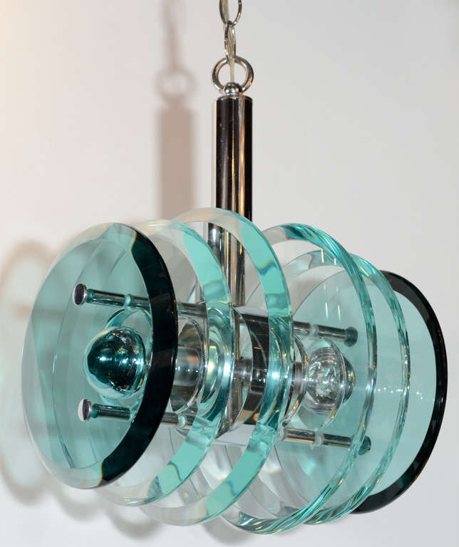 Italian Mid-Century Glass Pendant Light with Geometric Design In Excellent Condition In Fort Lauderdale, FL