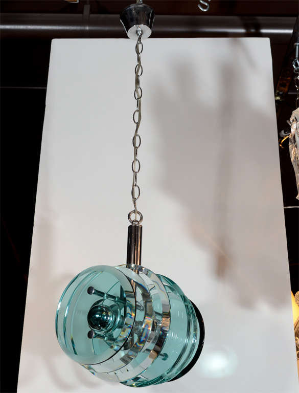 Mid-20th Century Italian Mid-Century Glass Pendant Light with Geometric Design