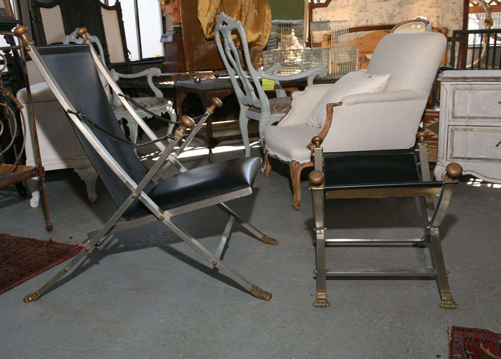 Maison Jansen Folding Lounge Chair and Ottoman
