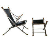 Maison Jansen Folding Lounge Chair and Ottoman