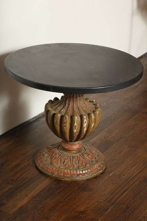 Pair of Italian Marble Top Tables with Carved Pedestal Bases For Sale 1