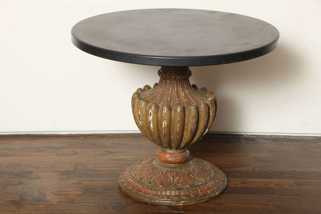 Mid-20th Century Pair of Italian Marble Top Tables with Carved Pedestal Bases For Sale