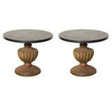 Pair of Italian Marble Top Tables with Carved Pedestal Bases